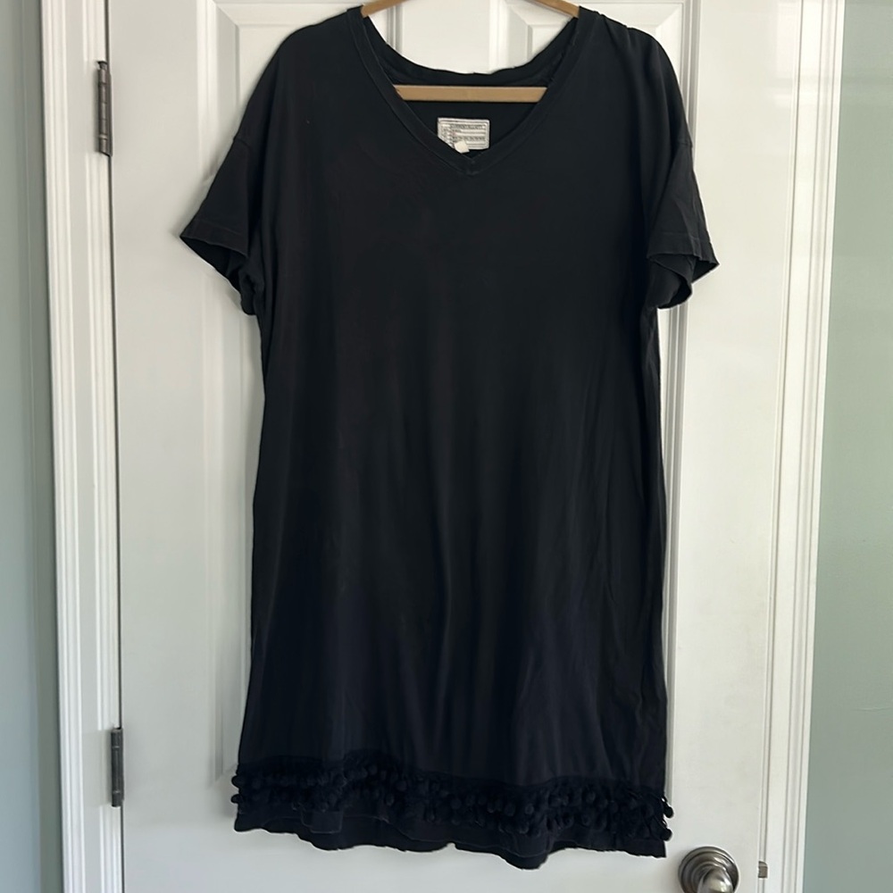 Current/Elliott Black Pom Pom Distressed T-shirt Dress Cover Up Size 1
